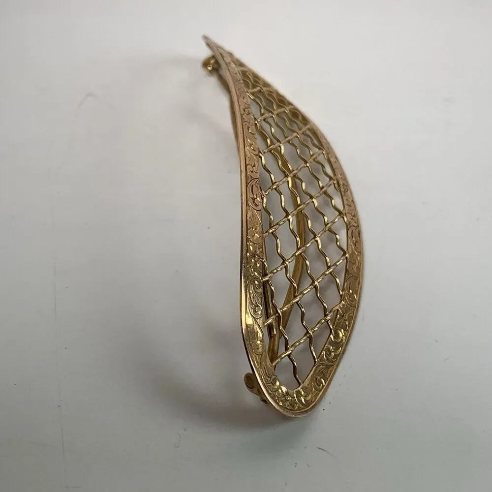 Antique 14k Gold Hair Barrette Victorian Edwardian 13 Grams Ornate Lattice 3.5”